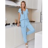 image:imageEkouaer Pajamas for Women Set Short Sleeve Lounge Set Jogger Pants Pjs Soft Sleepwear with Pockets SXXLLight Blue