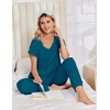 image:imageEkouaer Pajamas for Women Set Short Sleeve Lounge Set Jogger Pants Pjs Soft Sleepwear with Pockets SXXLTeal