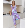 image:imageEkouaer Pajamas for Women Set Short Sleeve Lounge Set Jogger Pants Pjs Soft Sleepwear with Pockets SXXLTiedye Purple