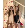 image:imageEkouaer Satin Pajama Set for Women Silk Pjs for Women Set Camisole Top and Shorts with Ruffle SleepwearBeige