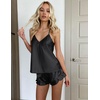 image:imageEkouaer Satin Pajama Set for Women Silk Pjs for Women Set Camisole Top and Shorts with Ruffle SleepwearBlack