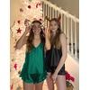image:imageEkouaer Satin Pajama Set for Women Silk Pjs for Women Set Camisole Top and Shorts with Ruffle SleepwearDark Green