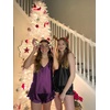 image:imageEkouaer Satin Pajama Set for Women Silk Pjs for Women Set Camisole Top and Shorts with Ruffle SleepwearDeep Purple