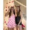 image:imageEkouaer Satin Pajama Set for Women Silk Pjs for Women Set Camisole Top and Shorts with Ruffle SleepwearPink Bow Knot