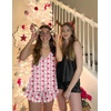 image:imageEkouaer Satin Pajama Set for Women Silk Pjs for Women Set Camisole Top and Shorts with Ruffle SleepwearPink Plaid Heart