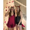 image:imageEkouaer Satin Pajama Set for Women Silk Pjs for Women Set Camisole Top and Shorts with Ruffle SleepwearWine Red