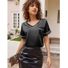 image:imageEkouaer Satin Pajamas for Women Short Sleeve Silk Pajama Sets Soft Sleepwear Top with Causal Long Pj PantBlack