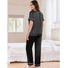 image:imageEkouaer Satin Pajamas for Women Short Sleeve Silk Pajama Sets Soft Sleepwear Top with Causal Long Pj PantBlack