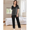 image:imageEkouaer Satin Pajamas for Women Short Sleeve Silk Pajama Sets Soft Sleepwear Top with Causal Long Pj PantBlack