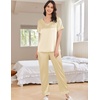 image:imageEkouaer Satin Pajamas for Women Short Sleeve Silk Pajama Sets Soft Sleepwear Top with Causal Long Pj PantLight Coffee