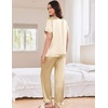 image:imageEkouaer Satin Pajamas for Women Short Sleeve Silk Pajama Sets Soft Sleepwear Top with Causal Long Pj PantLight Coffee