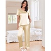 image:imageEkouaer Satin Pajamas for Women Short Sleeve Silk Pajama Sets Soft Sleepwear Top with Causal Long Pj PantLight Coffee