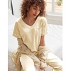 image:imageEkouaer Satin Pajamas for Women Short Sleeve Silk Pajama Sets Soft Sleepwear Top with Causal Long Pj PantLight Coffee