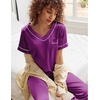 image:imageEkouaer Satin Pajamas for Women Short Sleeve Silk Pajama Sets Soft Sleepwear Top with Causal Long Pj PantPurple