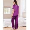 image:imageEkouaer Satin Pajamas for Women Short Sleeve Silk Pajama Sets Soft Sleepwear Top with Causal Long Pj PantPurple
