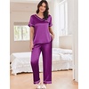 image:imageEkouaer Satin Pajamas for Women Short Sleeve Silk Pajama Sets Soft Sleepwear Top with Causal Long Pj PantPurple