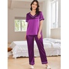 image:imageEkouaer Satin Pajamas for Women Short Sleeve Silk Pajama Sets Soft Sleepwear Top with Causal Long Pj PantPurple