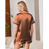 image:imageEkouaer Satin Pajamas for Women Silk Pjs Short Set 2 Piece Button Up Lounge Sets Short Sleeve Sleepwear SXXLBrown