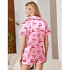 image:imageEkouaer Satin Pajamas for Women Silk Pjs Short Set 2 Piece Button Up Lounge Sets Short Sleeve Sleepwear SXXLCherry and Bow