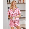image:imageEkouaer Satin Pajamas for Women Silk Pjs Short Set 2 Piece Button Up Lounge Sets Short Sleeve Sleepwear SXXLCherry and Bow