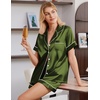 image:imageEkouaer Satin Pajamas for Women Silk Pjs Short Set 2 Piece Button Up Lounge Sets Short Sleeve Sleepwear SXXLDark Army Green
