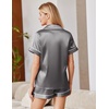 image:imageEkouaer Satin Pajamas for Women Silk Pjs Short Set 2 Piece Button Up Lounge Sets Short Sleeve Sleepwear SXXLDark Grey