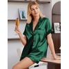 image:imageEkouaer Satin Pajamas for Women Silk Pjs Short Set 2 Piece Button Up Lounge Sets Short Sleeve Sleepwear SXXLGreen