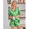 image:imageEkouaer Satin Pajamas for Women Silk Pjs Short Set 2 Piece Button Up Lounge Sets Short Sleeve Sleepwear SXXLHawaii Green Leaves