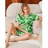image:imageEkouaer Satin Pajamas for Women Silk Pjs Short Set 2 Piece Button Up Lounge Sets Short Sleeve Sleepwear SXXLHawaii Green Leaves