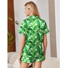 image:imageEkouaer Satin Pajamas for Women Silk Pjs Short Set 2 Piece Button Up Lounge Sets Short Sleeve Sleepwear SXXLHawaii Green Leaves