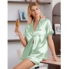 image:imageEkouaer Satin Pajamas for Women Silk Pjs Short Set 2 Piece Button Up Lounge Sets Short Sleeve Sleepwear SXXLLight Green