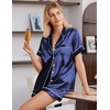 image:imageEkouaer Satin Pajamas for Women Silk Pjs Short Set 2 Piece Button Up Lounge Sets Short Sleeve Sleepwear SXXLNavy