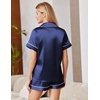 image:imageEkouaer Satin Pajamas for Women Silk Pjs Short Set 2 Piece Button Up Lounge Sets Short Sleeve Sleepwear SXXLNavy