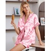 image:imageEkouaer Satin Pajamas for Women Silk Pjs Short Set 2 Piece Button Up Lounge Sets Short Sleeve Sleepwear SXXLPink Bow Ties