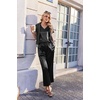 image:imageEkouaer Silk Pajamas for Women 2 Piece Satin Pjs Cap Short Sleeve Sleepwear V Neck Shirt Long Pant Lounge SetsBlack
