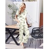 image:imageEkouaer Silk Pajamas for Women 2 Piece Satin Pjs Cap Short Sleeve Sleepwear V Neck Shirt Long Pant Lounge SetsBlack Flower