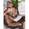 image:imageEkouaer Silk Pajamas for Women 2 Piece Satin Pjs Cap Short Sleeve Sleepwear V Neck Shirt Long Pant Lounge SetsBrown