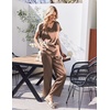 image:imageEkouaer Silk Pajamas for Women 2 Piece Satin Pjs Cap Short Sleeve Sleepwear V Neck Shirt Long Pant Lounge SetsBrown