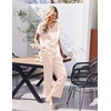 image:imageEkouaer Silk Pajamas for Women 2 Piece Satin Pjs Cap Short Sleeve Sleepwear V Neck Shirt Long Pant Lounge SetsChampagne