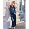 image:imageEkouaer Silk Pajamas for Women 2 Piece Satin Pjs Cap Short Sleeve Sleepwear V Neck Shirt Long Pant Lounge SetsNavy
