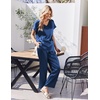 image:imageEkouaer Silk Pajamas for Women 2 Piece Satin Pjs Cap Short Sleeve Sleepwear V Neck Shirt Long Pant Lounge SetsNavy