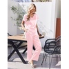 image:imageEkouaer Silk Pajamas for Women 2 Piece Satin Pjs Cap Short Sleeve Sleepwear V Neck Shirt Long Pant Lounge SetsPink