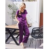 image:imageEkouaer Silk Pajamas for Women 2 Piece Satin Pjs Cap Short Sleeve Sleepwear V Neck Shirt Long Pant Lounge SetsPurple