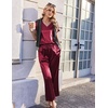 image:imageEkouaer Silk Pajamas for Women 2 Piece Satin Pjs Cap Short Sleeve Sleepwear V Neck Shirt Long Pant Lounge SetsWine