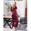 image:imageEkouaer Silk Pajamas for Women 2 Piece Satin Pjs Cap Short Sleeve Sleepwear V Neck Shirt Long Pant Lounge SetsWine
