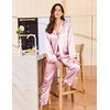 image:imageEkouaer Silk Pajamas for Women Classic Button Down Satin Pajama Sets Long Sleeve Lounge Set01 Pink Striped