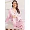 image:imageEkouaer Silk Pajamas for Women Classic Button Down Satin Pajama Sets Long Sleeve Lounge Set01 Pink Striped