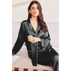 image:imageEkouaer Silk Pajamas for Women Classic Button Down Satin Pajama Sets Long Sleeve Lounge SetBlack