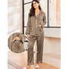 image:imageEkouaer Silk Pajamas for Women Classic Button Down Satin Pajama Sets Long Sleeve Lounge SetBlack Brown Stripe