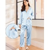image:imageEkouaer Silk Pajamas for Women Classic Button Down Satin Pajama Sets Long Sleeve Lounge SetBlue Striped